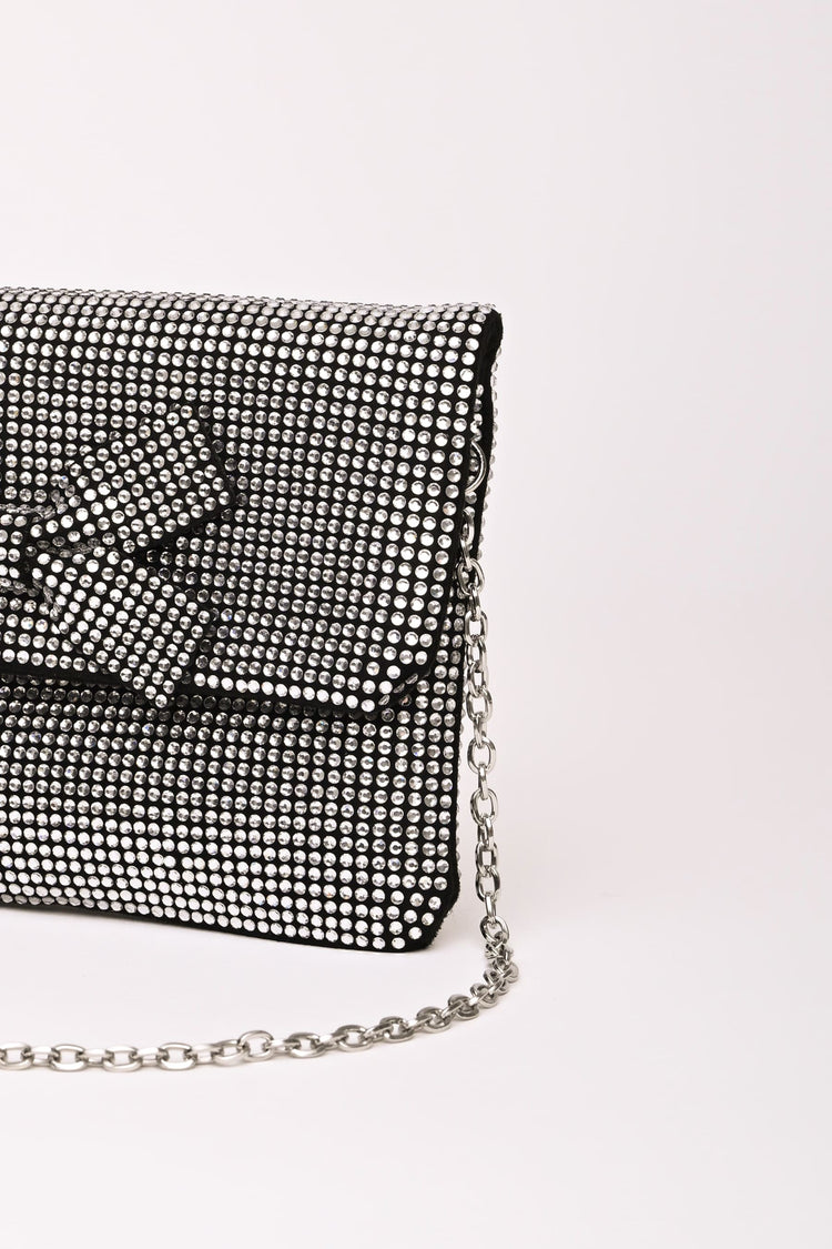 Pochette con strass e fiocco