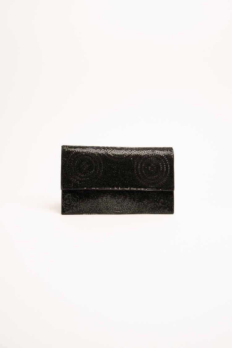 Pochette in strass con decorazione cerchi nera