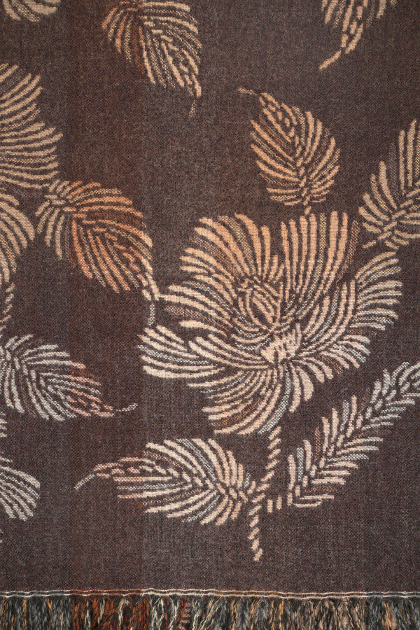 Sciarpa floreale con frange marrone-cammello