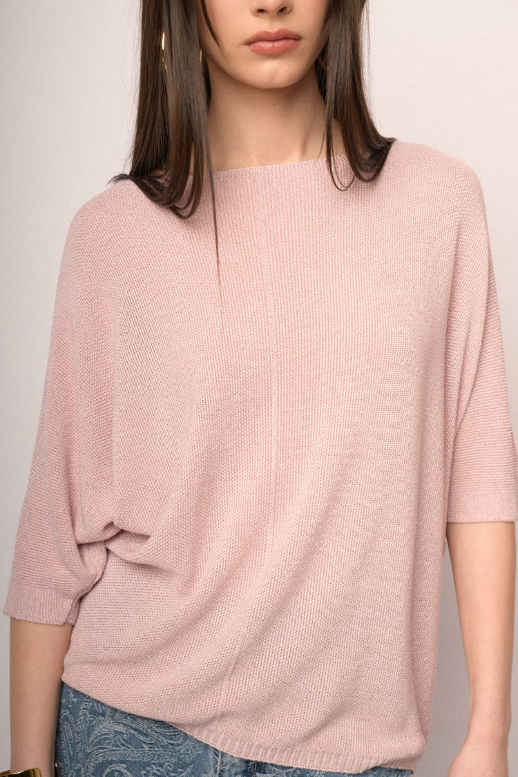 Pullover oversize in maglia lurex rosa