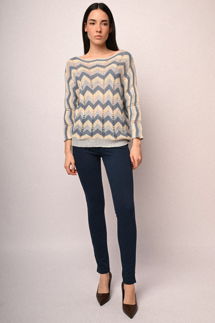 Pull in maglia crochet a righe zig-zag