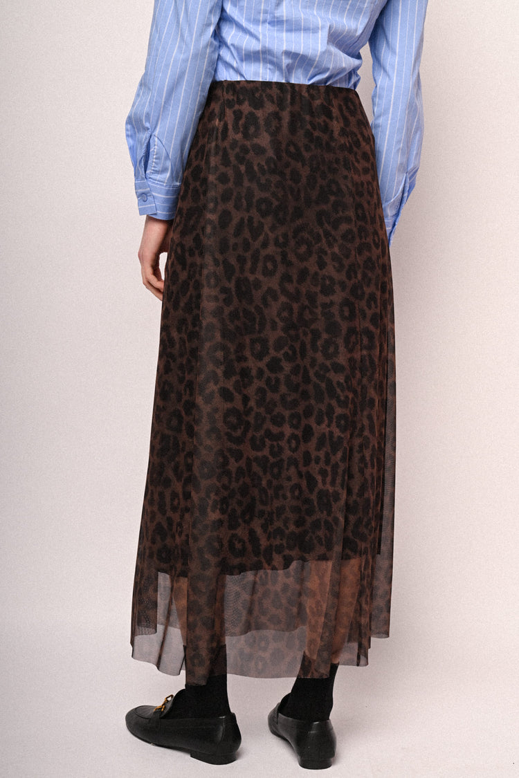 Gonna midi in tulle a stampa animalier