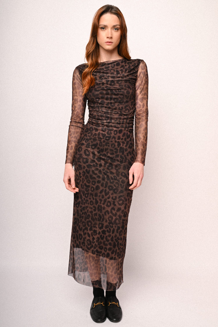 Abito midi in tulle a stampa animalier