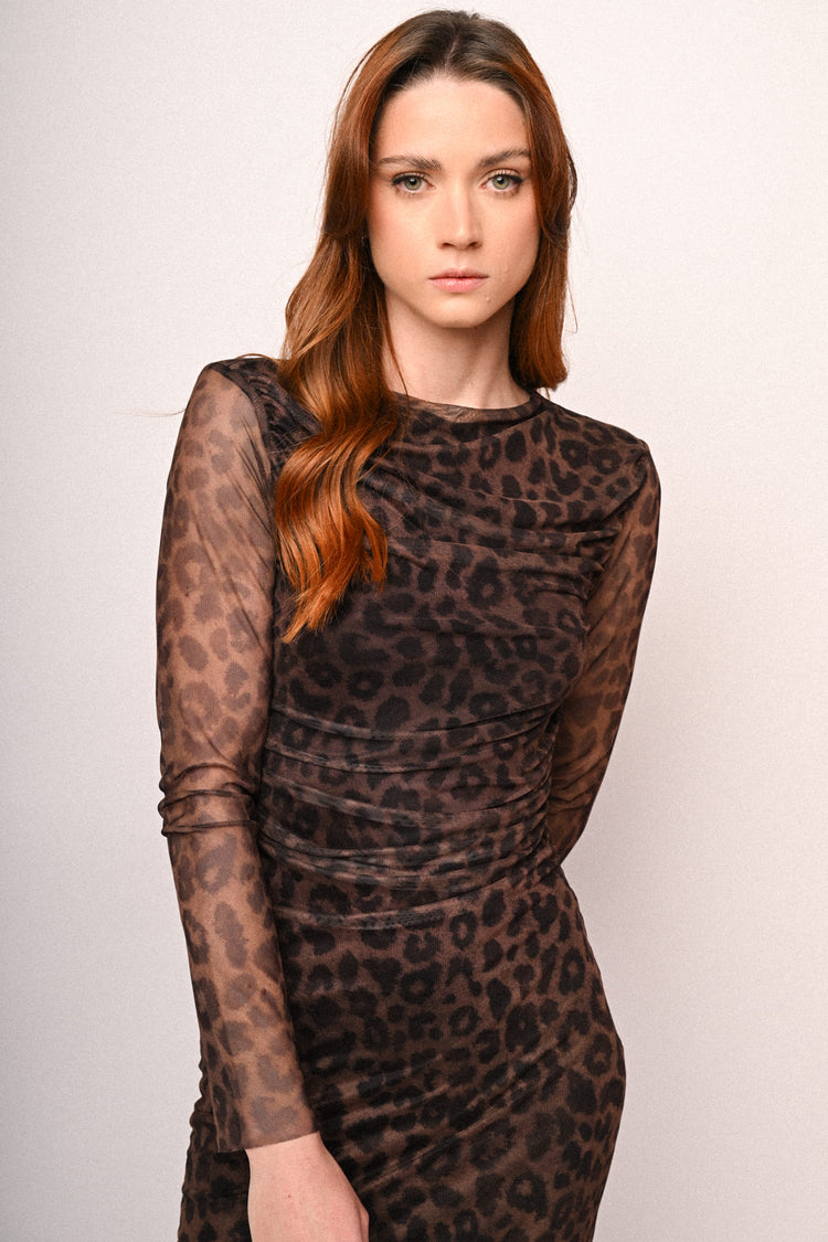 Abito midi in tulle a stampa animalier