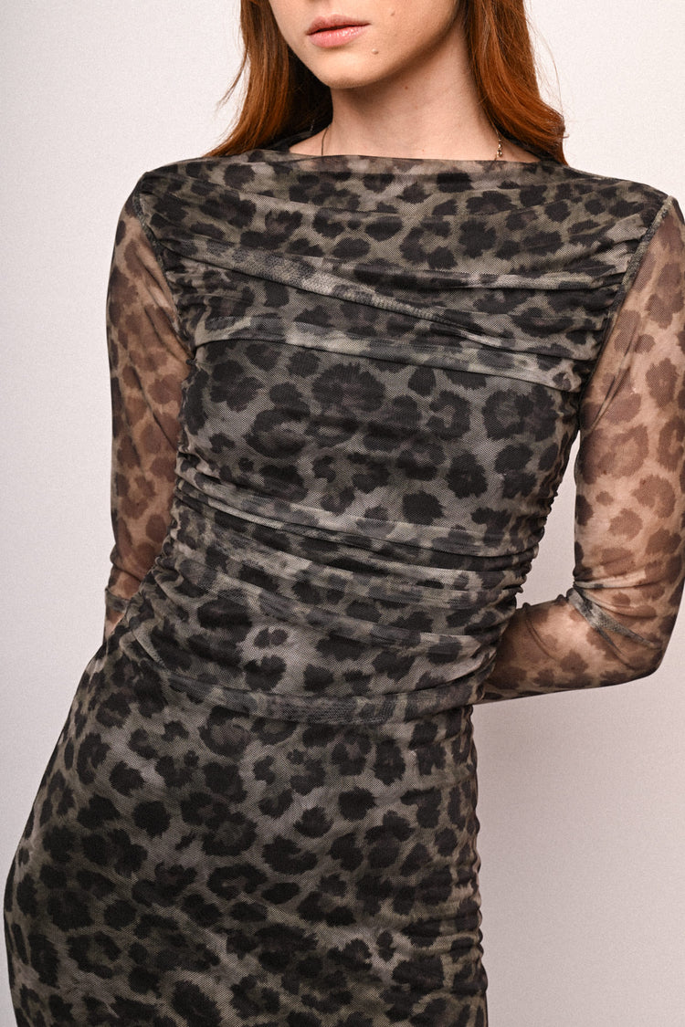 Abito midi in tulle a stampa animalier