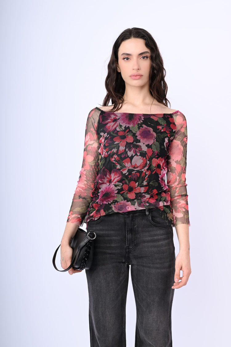 Top in tulle a stampa floreale