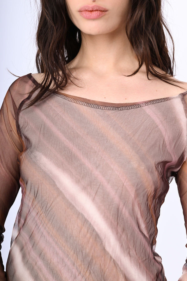 Top in tulle a stampa righe diagonali