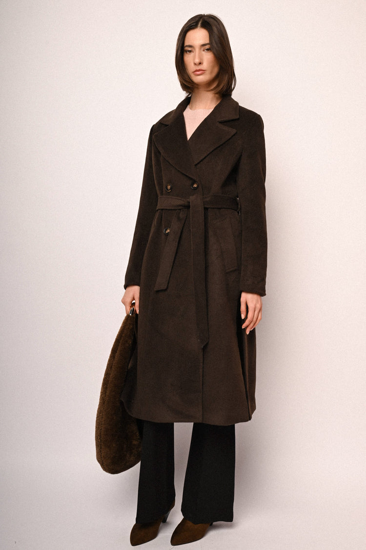 Cappotto lungo doppiopetto con cintura