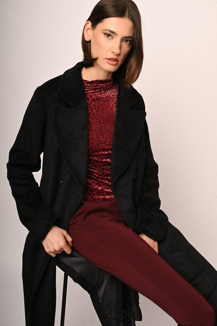 Cappotto lungo doppiopetto con cintura