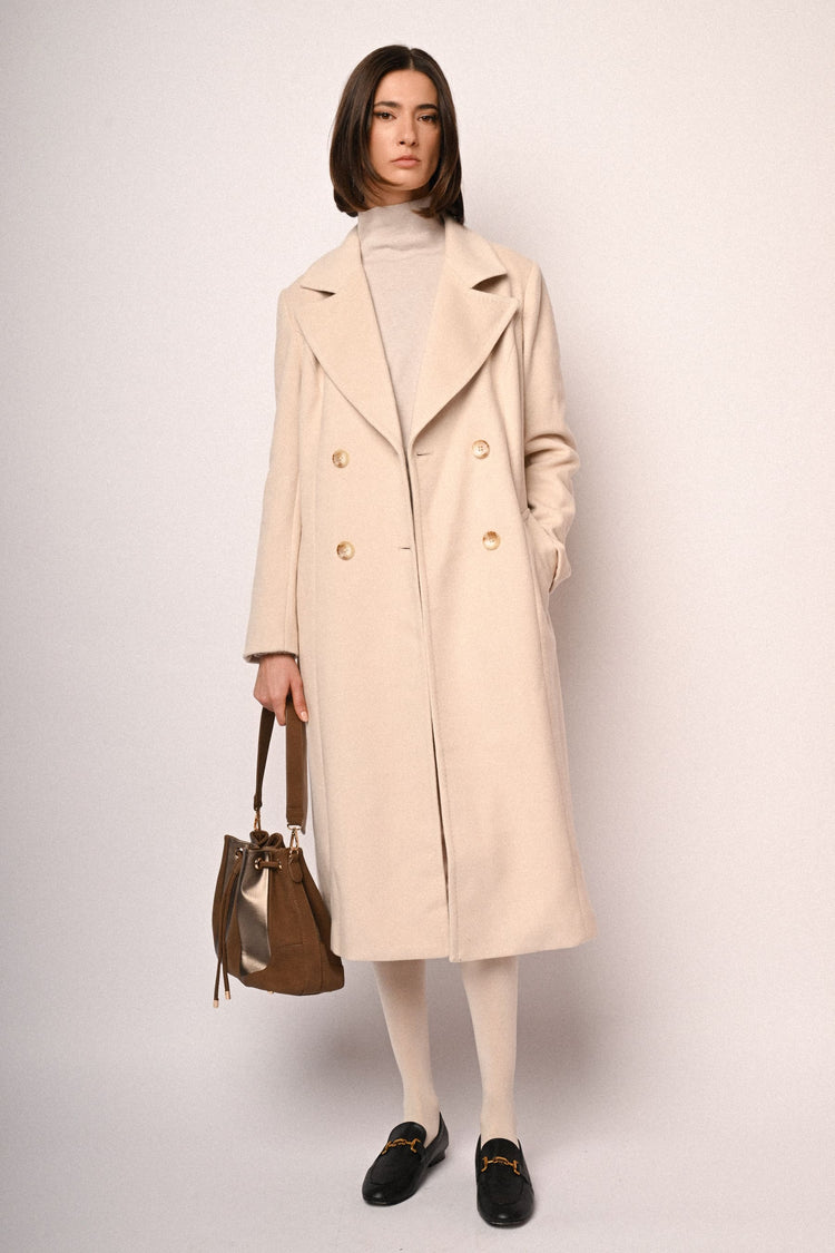 Cappotto lungo doppiopetto con cintura
