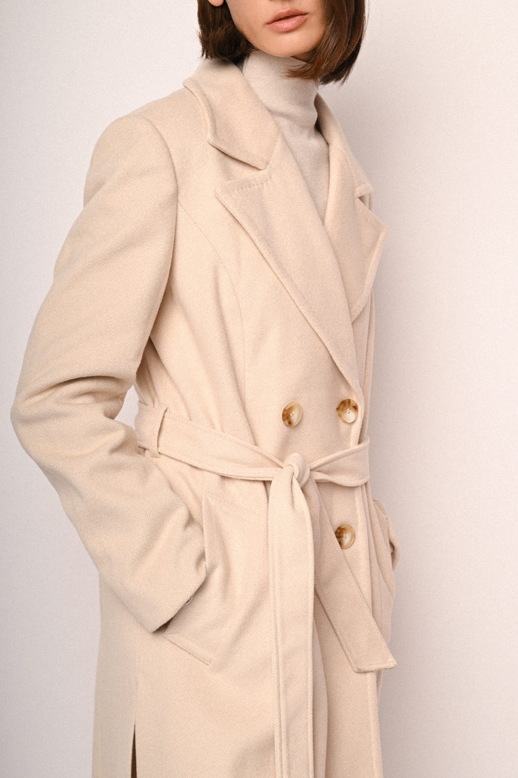 Cappotto lungo doppiopetto con cintura