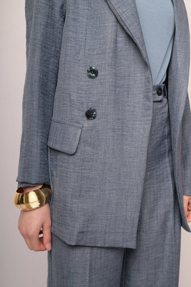 Blazer morbido doppiopetto blu denim