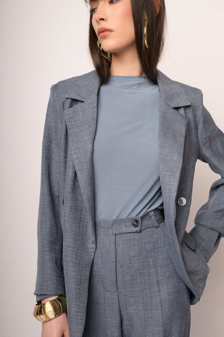 Blazer morbido doppiopetto blu denim