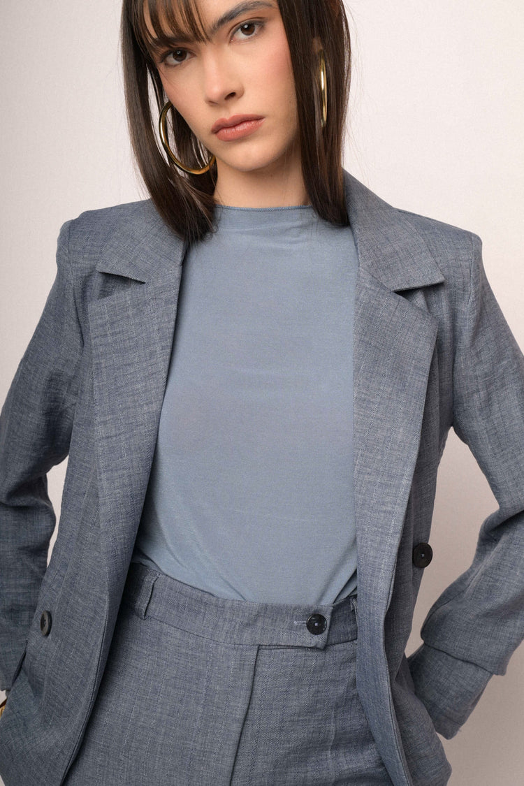 Blazer morbido doppiopetto blu denim