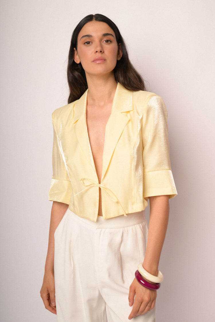 Bolero giallo con revers e laccio