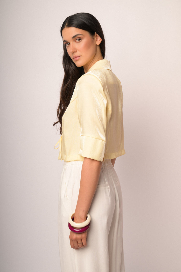 Bolero giallo con revers e laccio