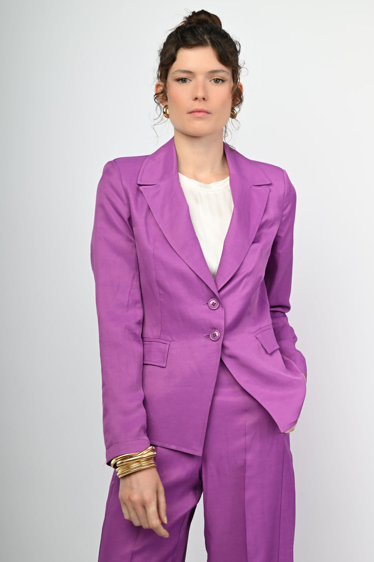 Blazer monopetto in lino e viscosa