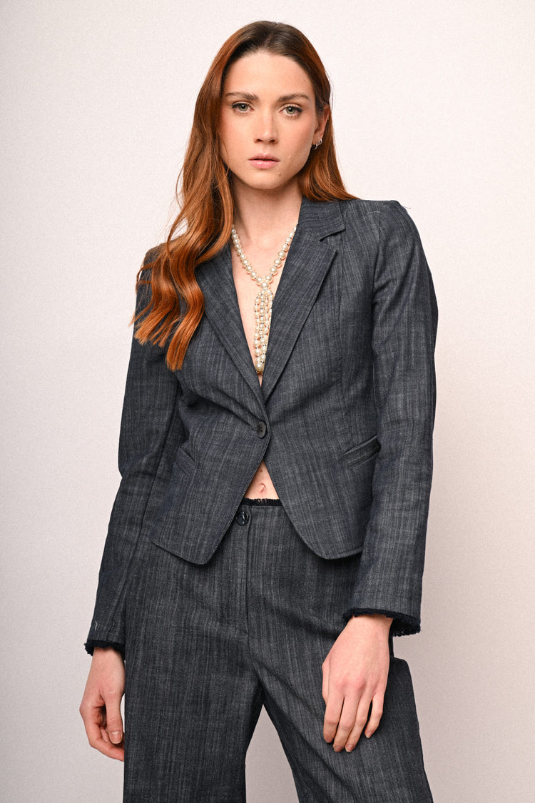 Blazer monopetto effetto denim