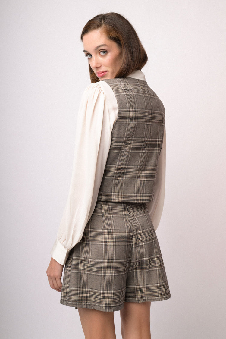 Gilet monopetto check grigio