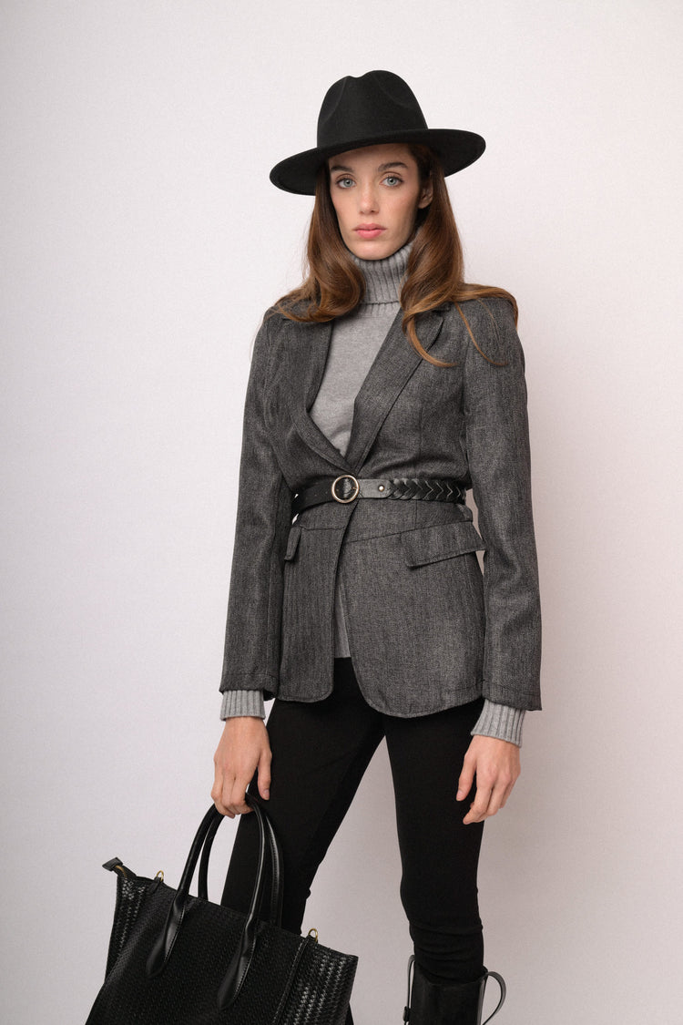 Blazer morbido grigio mélange con pattine