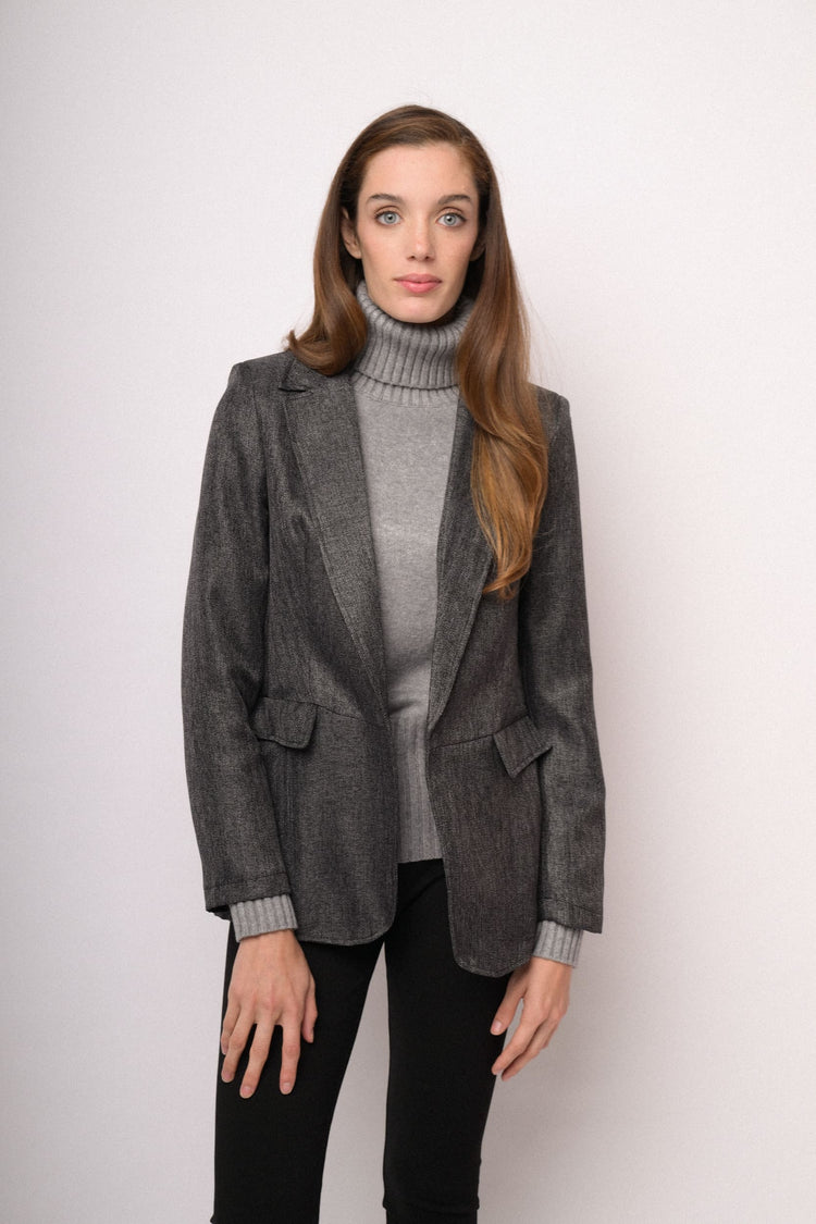 Blazer morbido grigio mélange con pattine