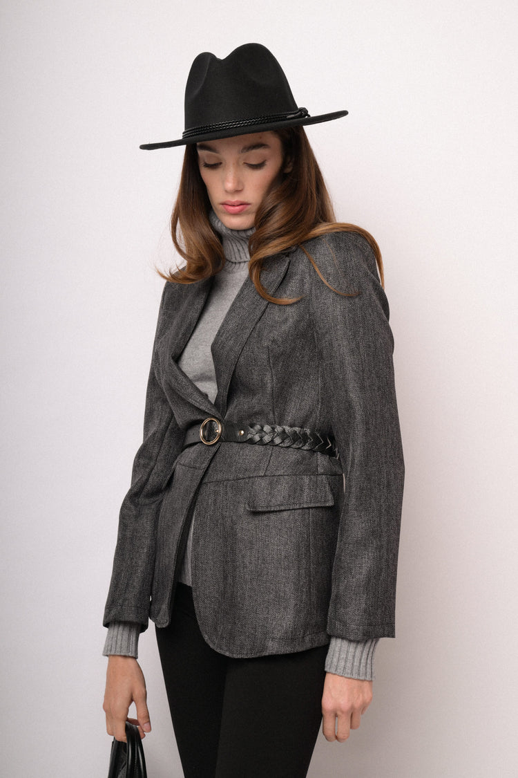 Blazer morbido grigio mélange con pattine