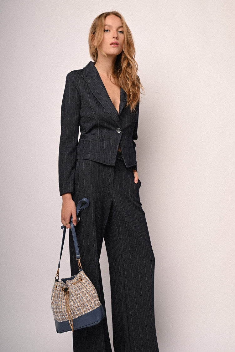 Blazer monopetto in tessuto gessato