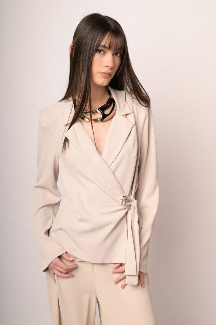 Blazer a portafoglio con cintura laterale beige