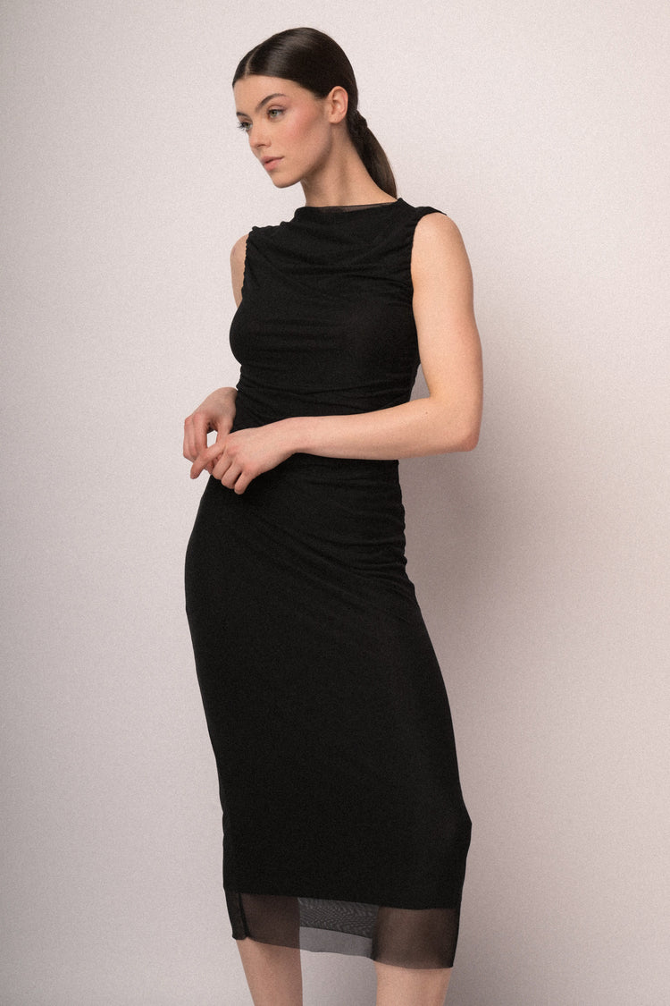 Abito midi a tubino arricciato in tulle