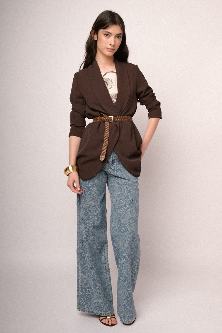 Blazer con maniche crop arricciate testa di moro