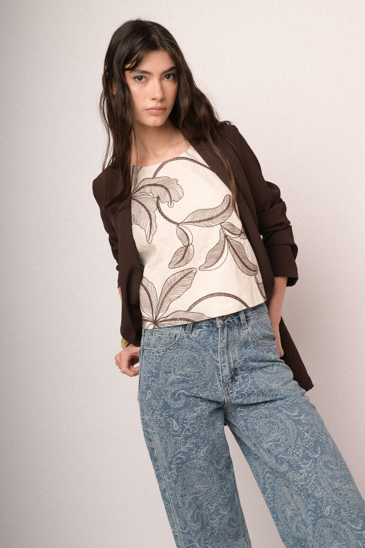 Blazer con maniche crop arricciate testa di moro