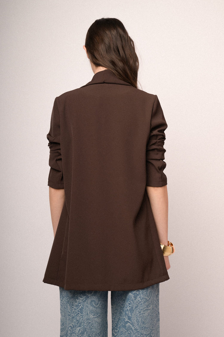 Blazer con maniche crop arricciate testa di moro