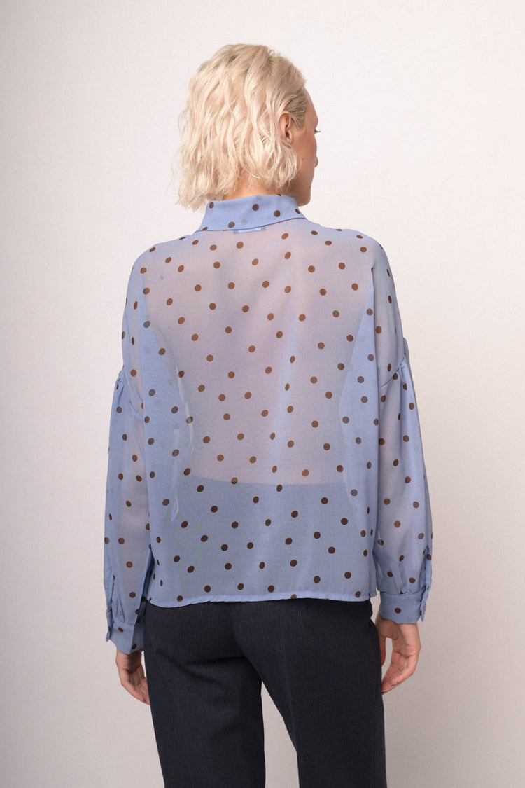 Camicia blu denim con stampa  pois