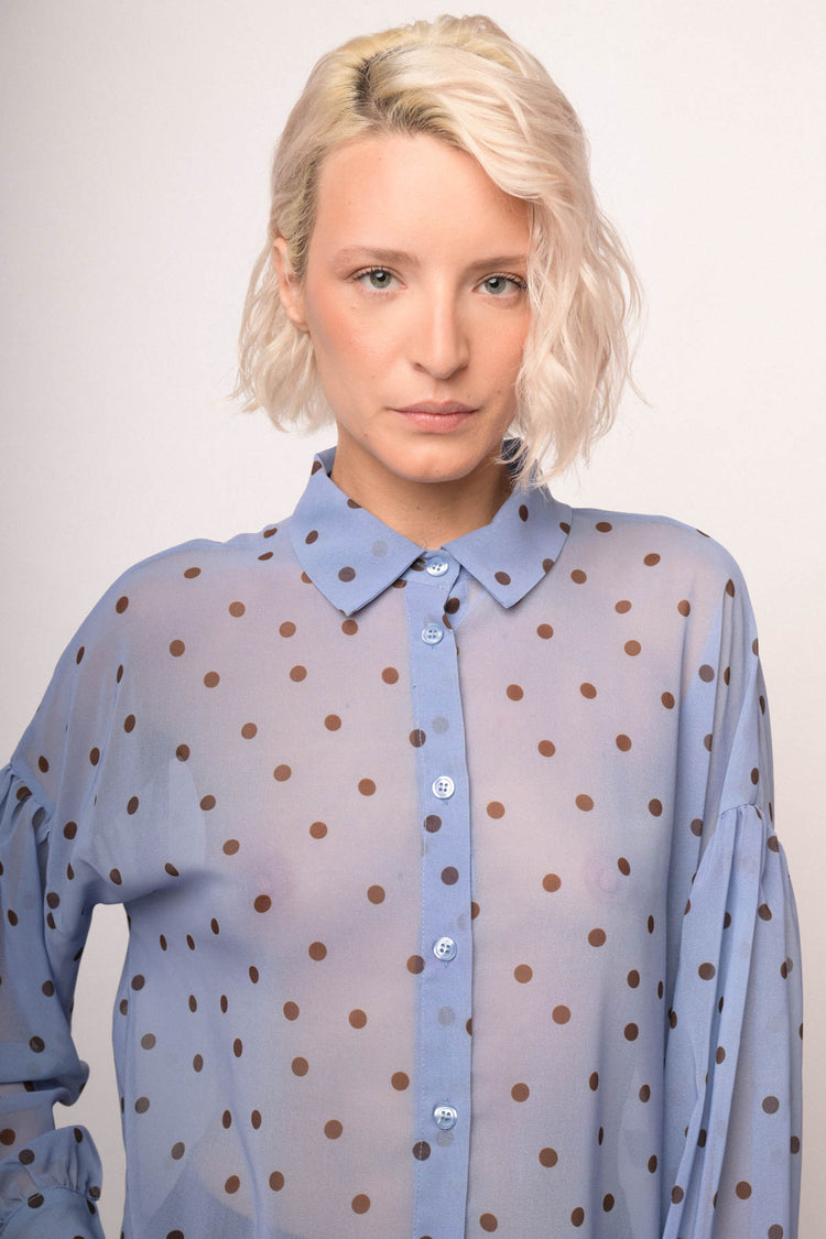 Camicia blu denim con stampa  pois
