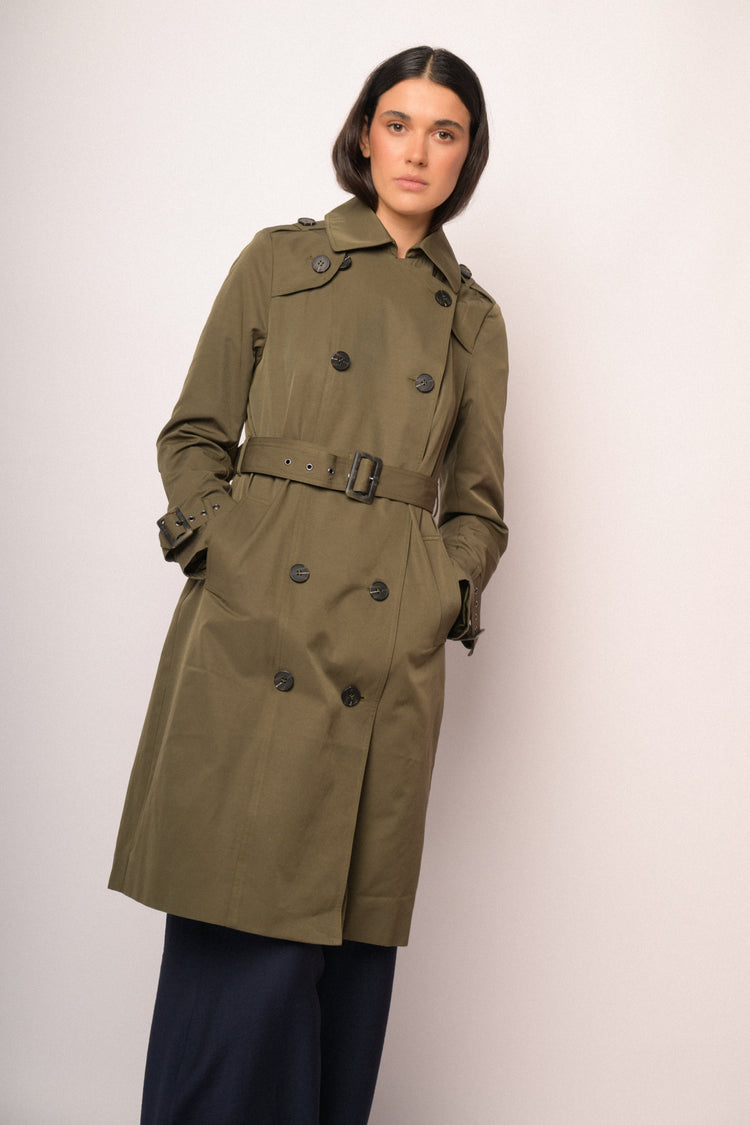 Trench lungo doppiopetto verde