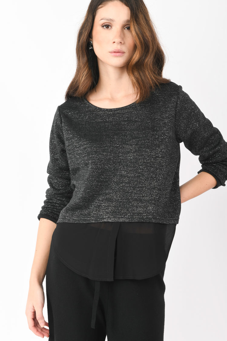 Blusa in maglia lurex e georgette