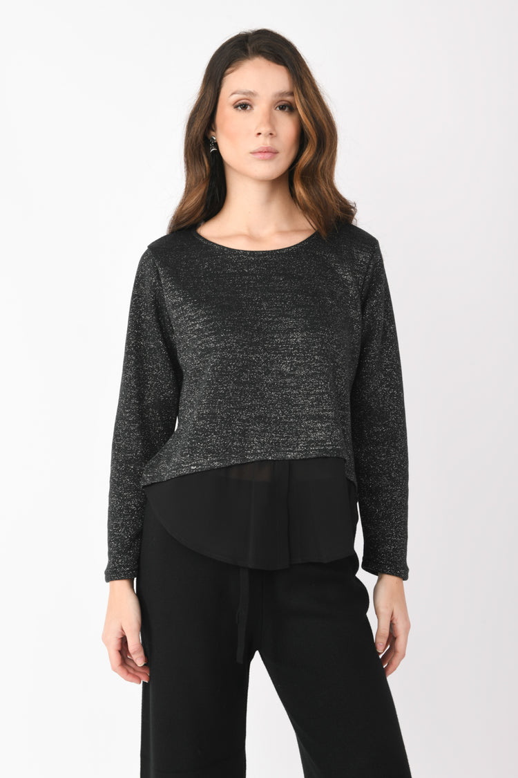 Blusa in maglia lurex e georgette