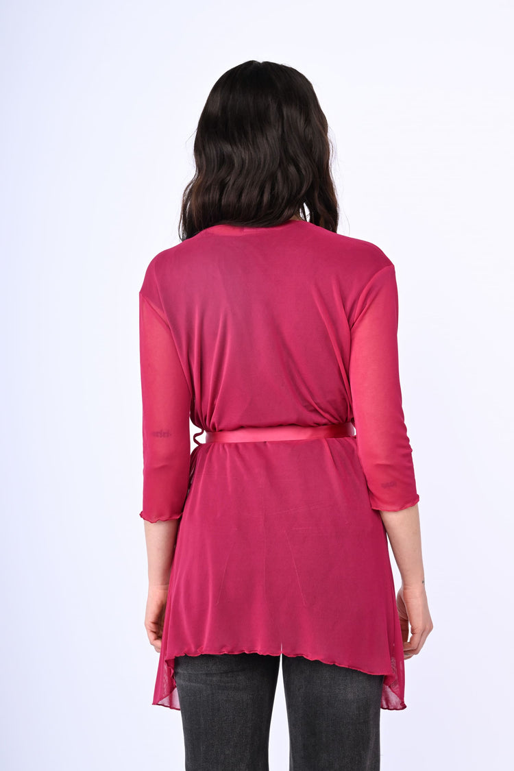Cardigan in tulle con cintura