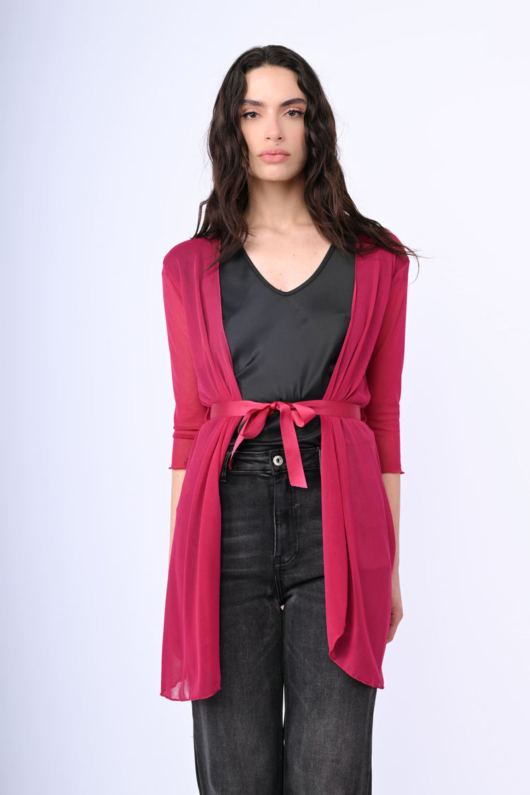 Cardigan in tulle con cintura