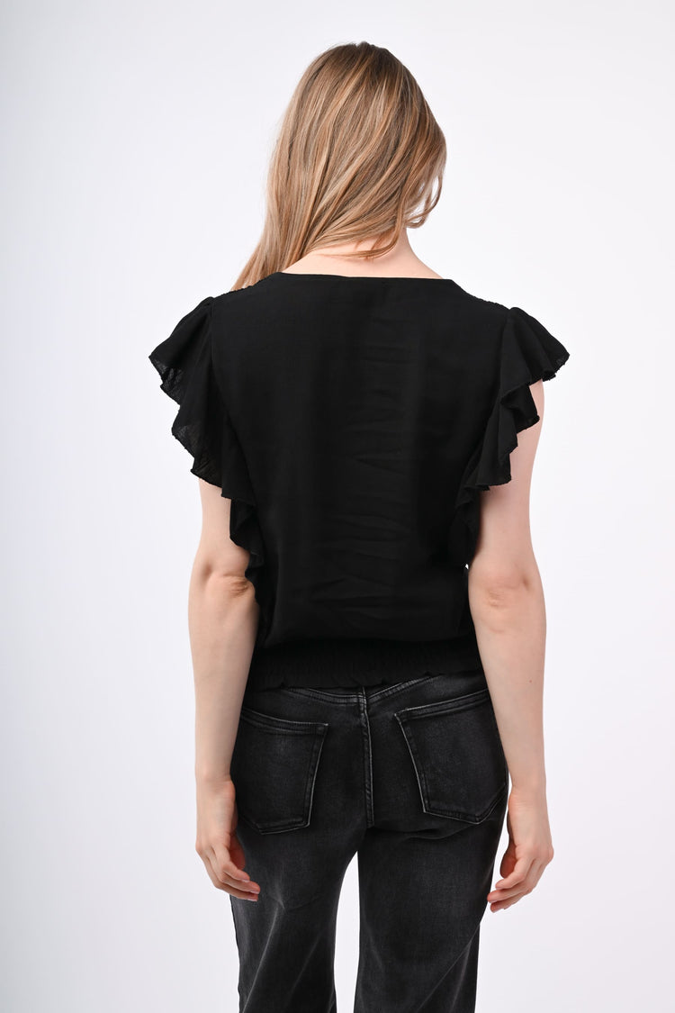 Top in viscosa con fiocco e rouches