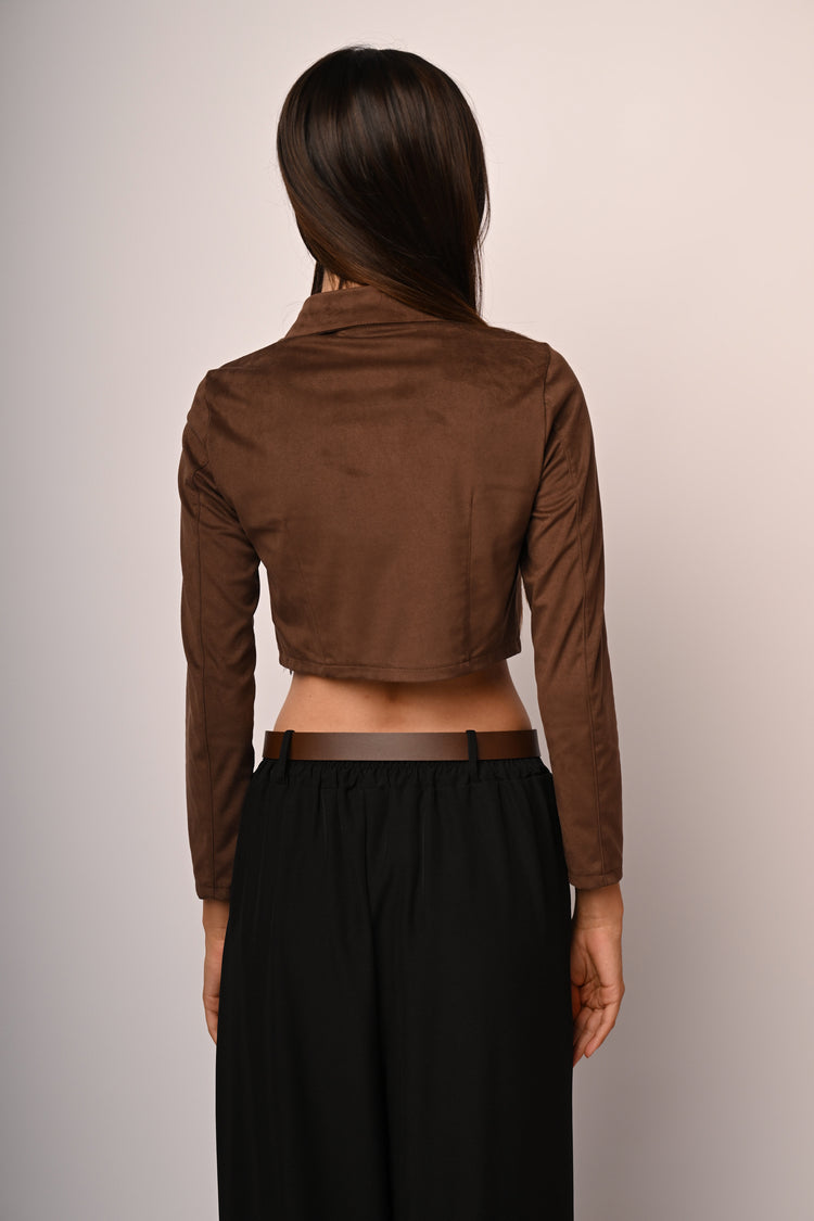 Giacca crop in faux suede