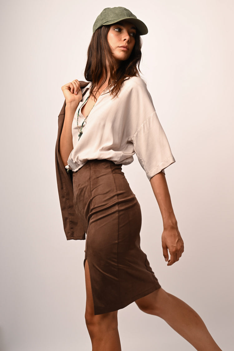 Gonna a tubino in faux suede