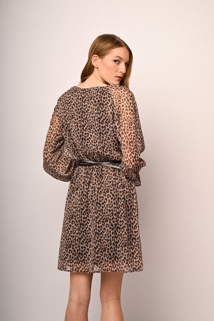 Mini abito a stampa animalier con cintura
