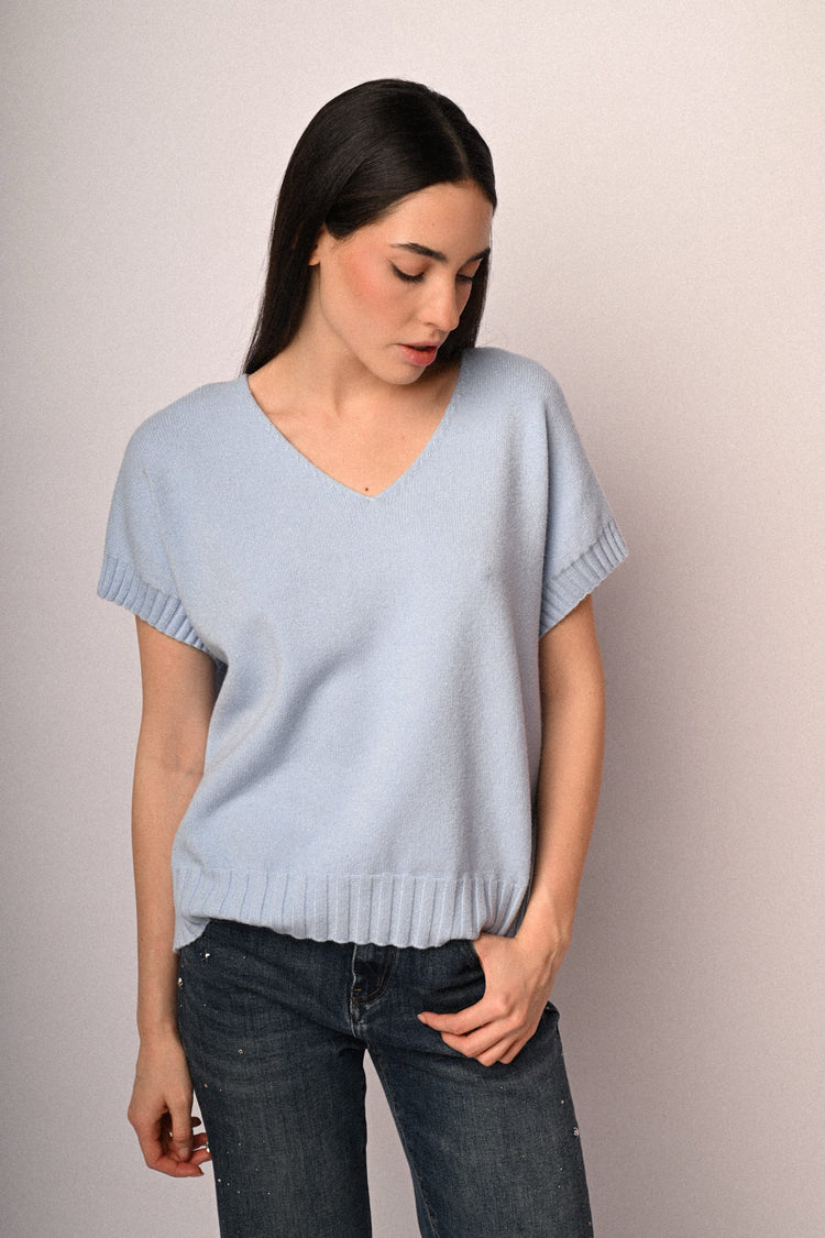 Pull con scollo a V e mezze maniche