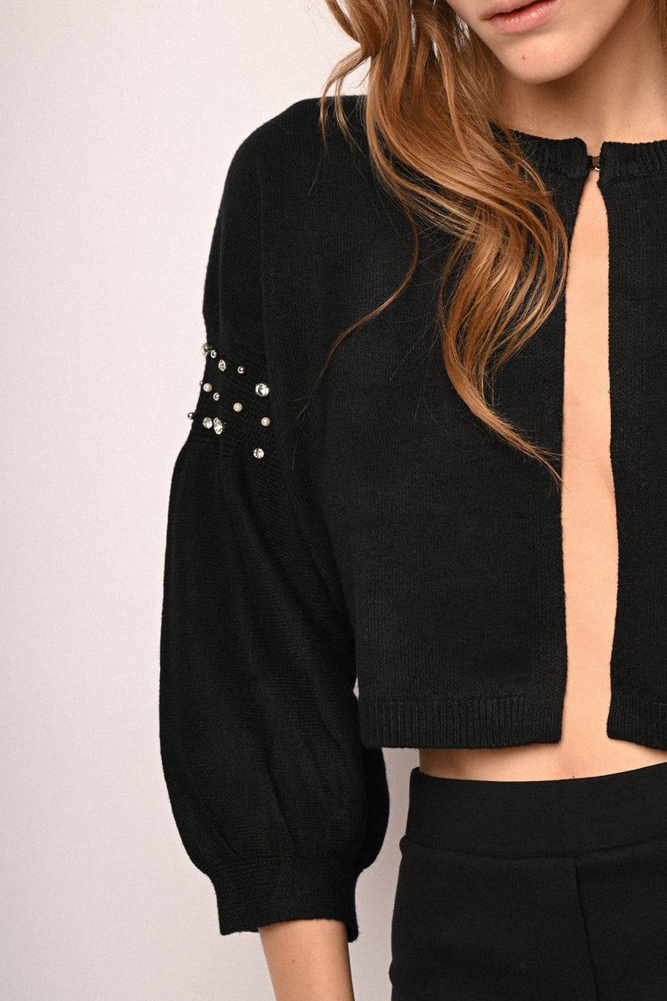 Cardigan con maniche a palloncino e strass