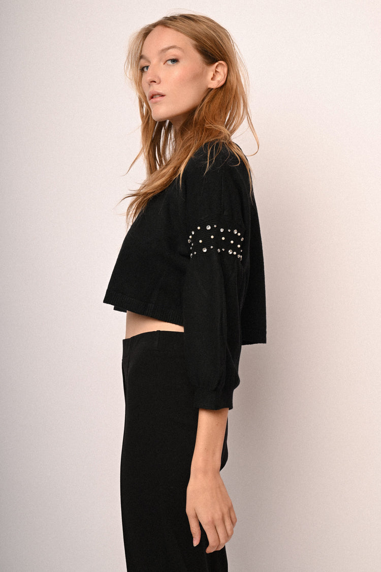 Cardigan con maniche a palloncino e strass