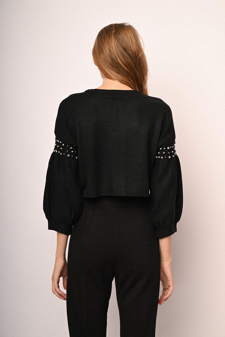 Cardigan con maniche a palloncino e strass