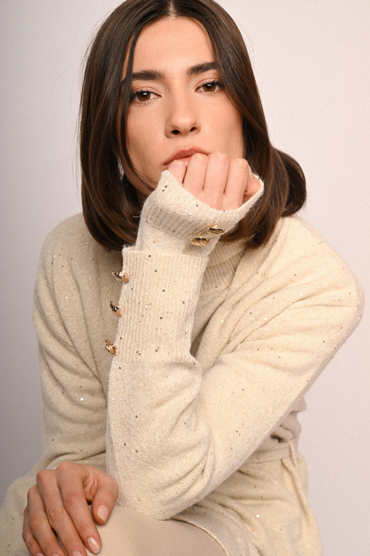 Cardigan lungo con paillettes e cintura