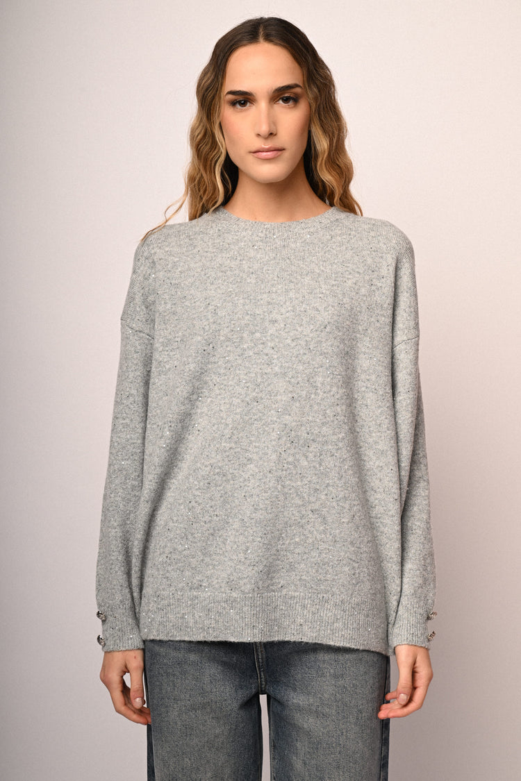 Pull con bottoni a cuore e strass