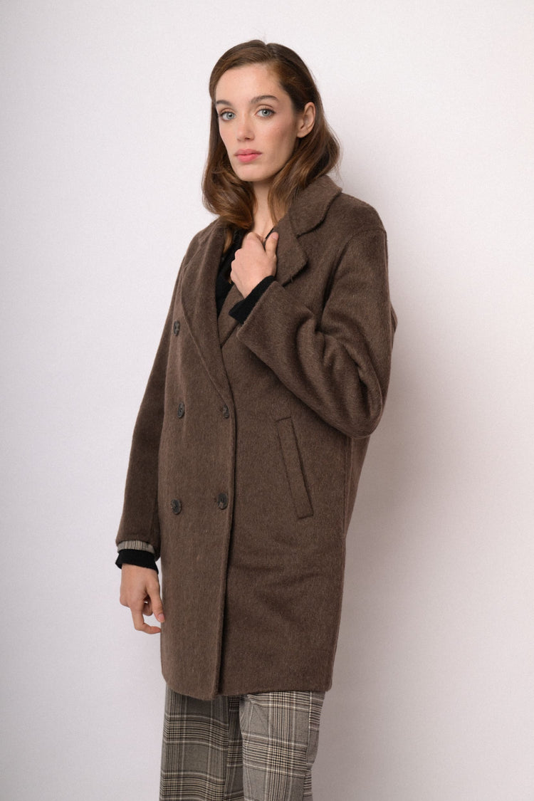 Cappotto doppiopetto testa di moro in misto lana